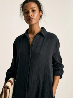 Erica Navy Button Through Cotton Shirt Dress