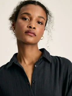 Erica Navy Button Through Cotton Shirt Dress