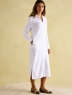 Erica White Button Through Cotton Shirt Dress