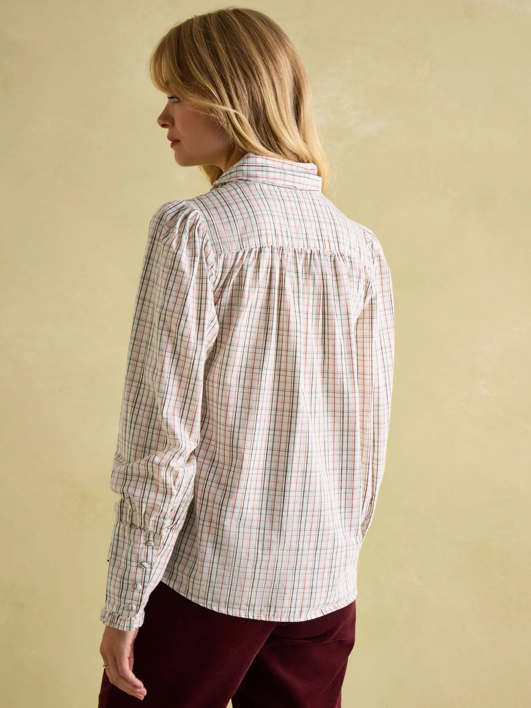 Everly Check Tie Neck Blouse