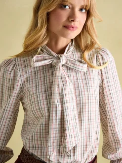 Everly Check Tie Neck Blouse