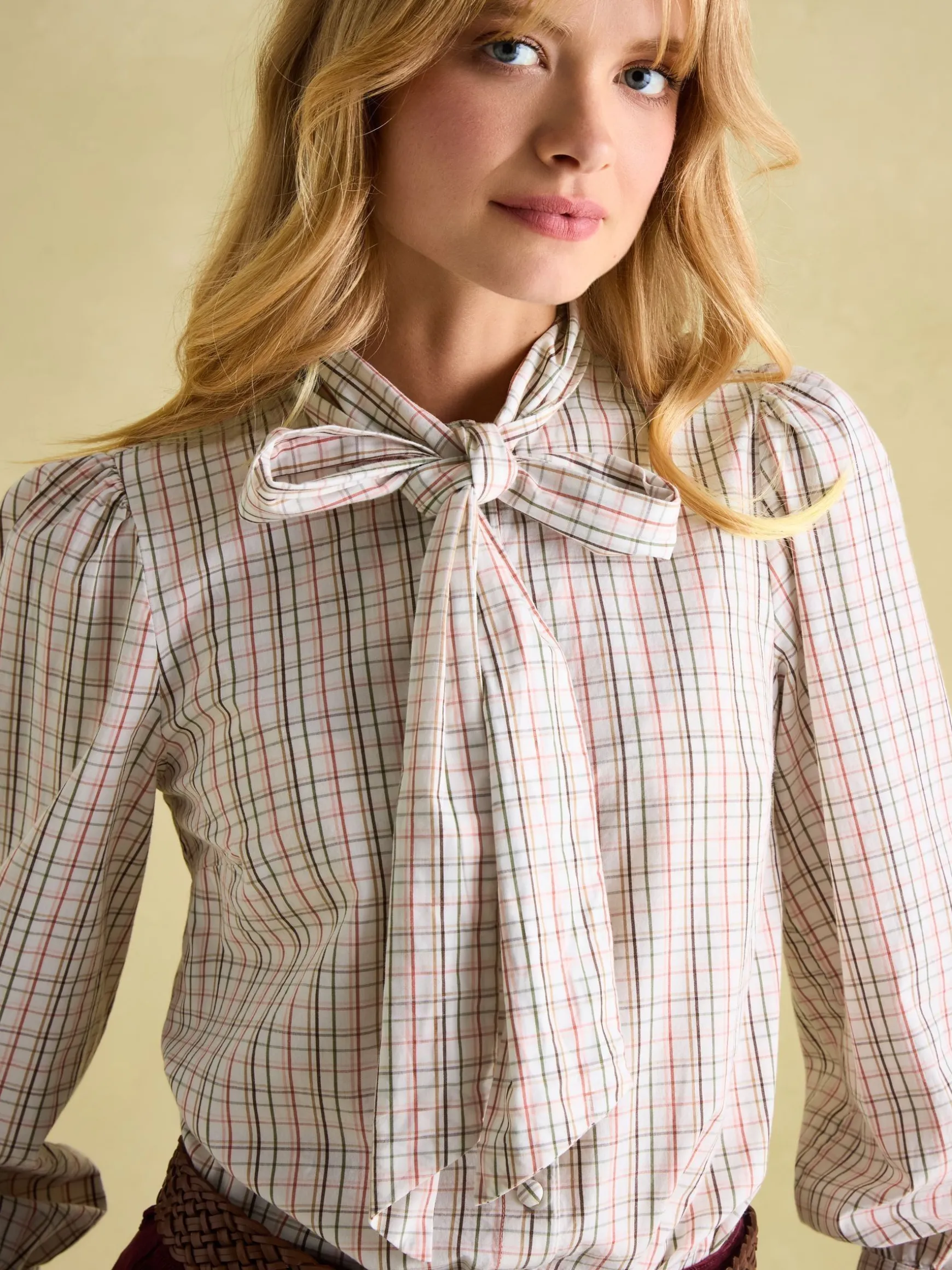 Everly Check Tie Neck Blouse
