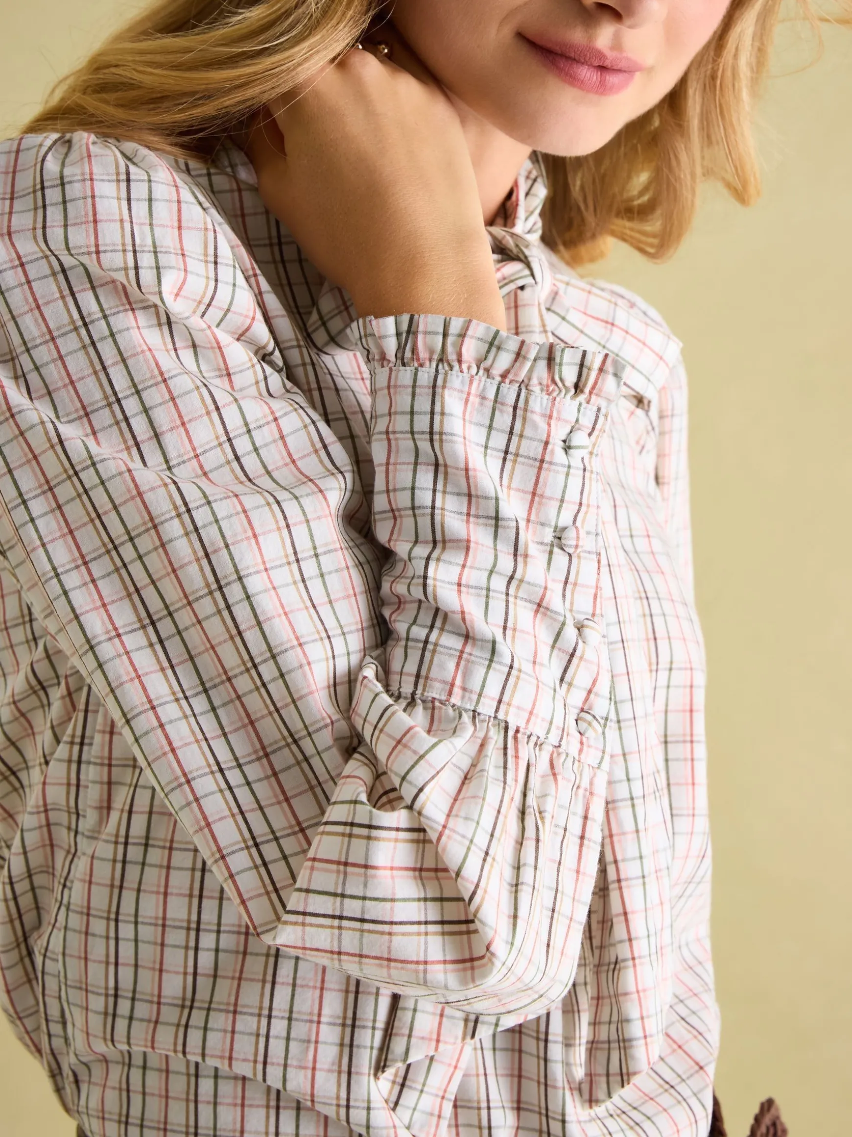 Everly Check Tie Neck Blouse