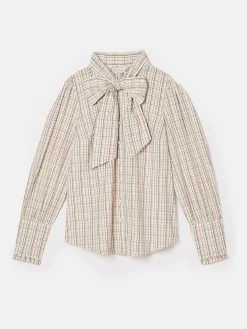 Everly Check Tie Neck Blouse