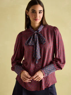 Everly Red Tie Neck Blouse