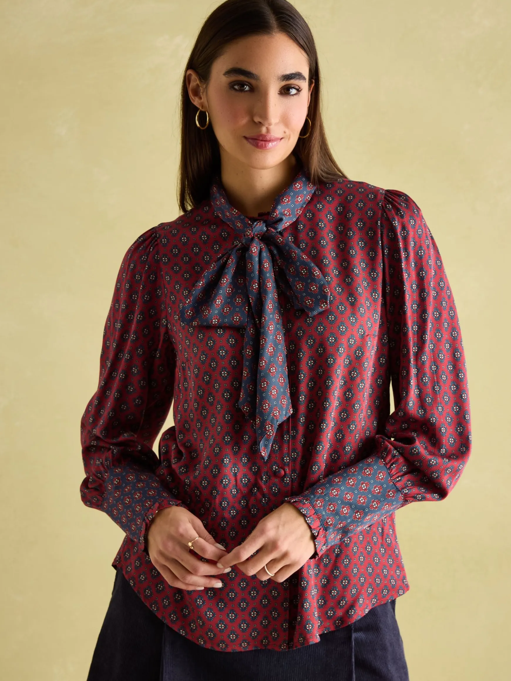 Everly Red Tie Neck Blouse