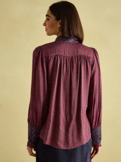Everly Red Tie Neck Blouse