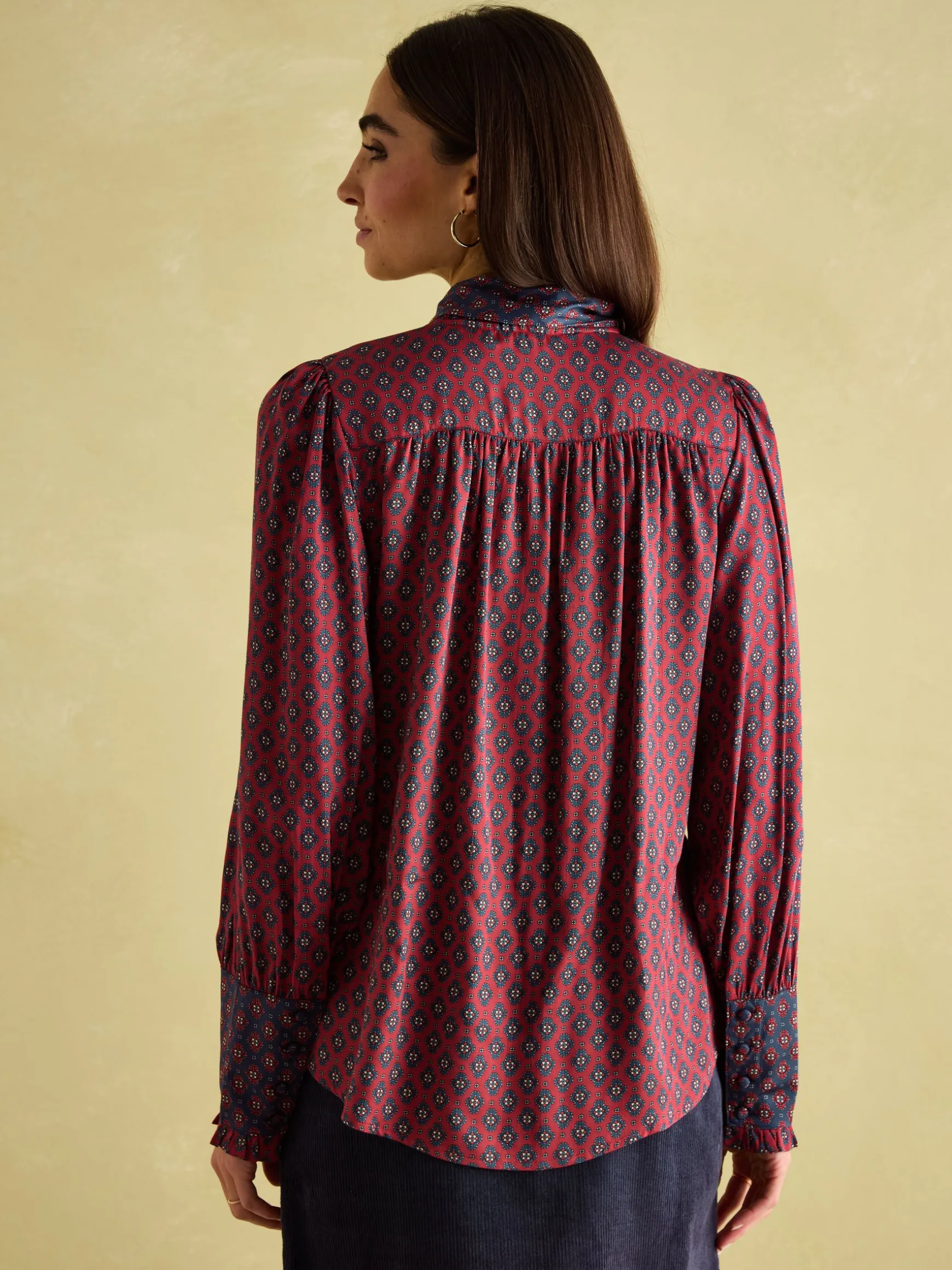 Everly Red Tie Neck Blouse