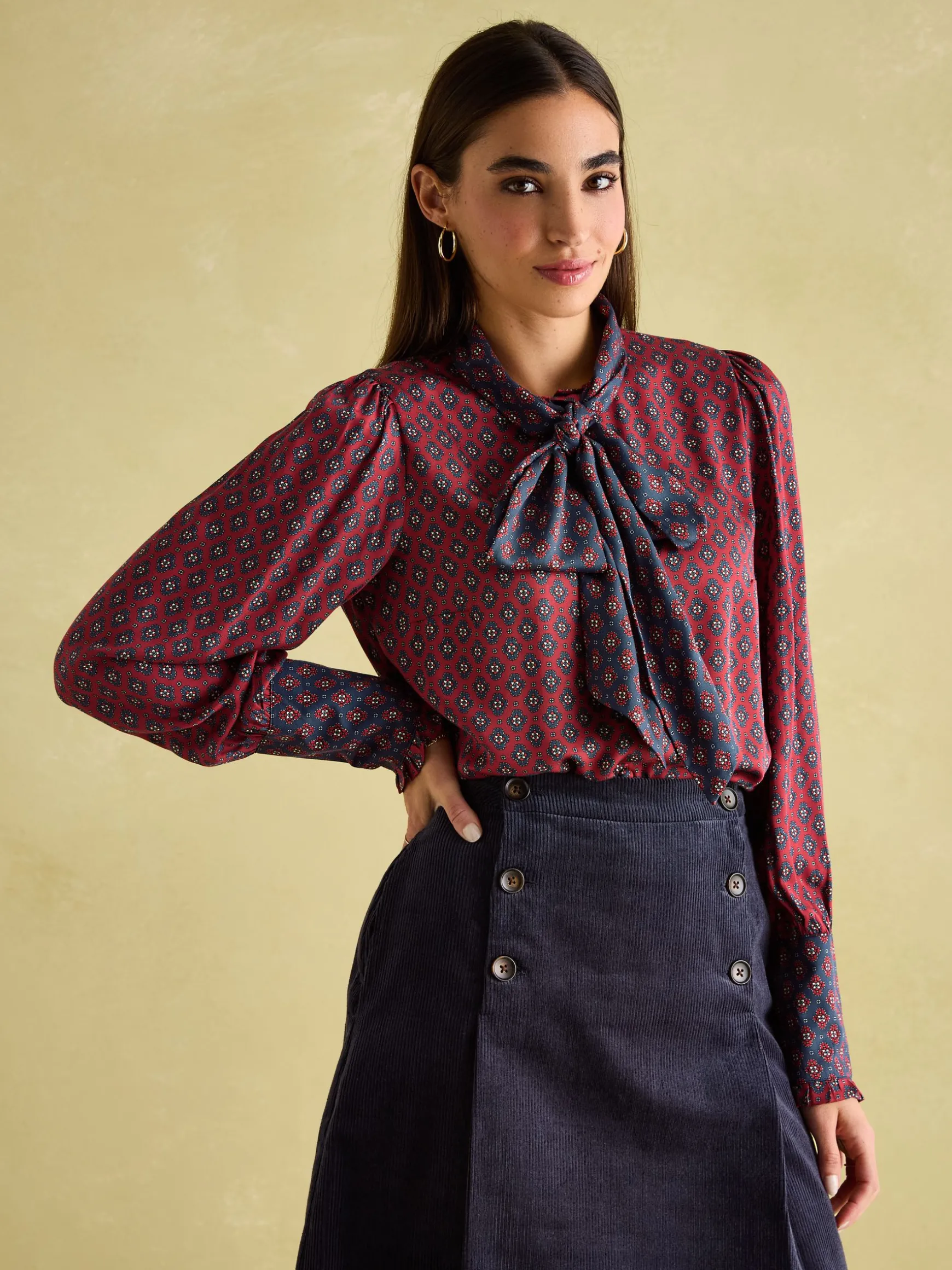 Everly Red Tie Neck Blouse