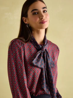 Everly Red Tie Neck Blouse