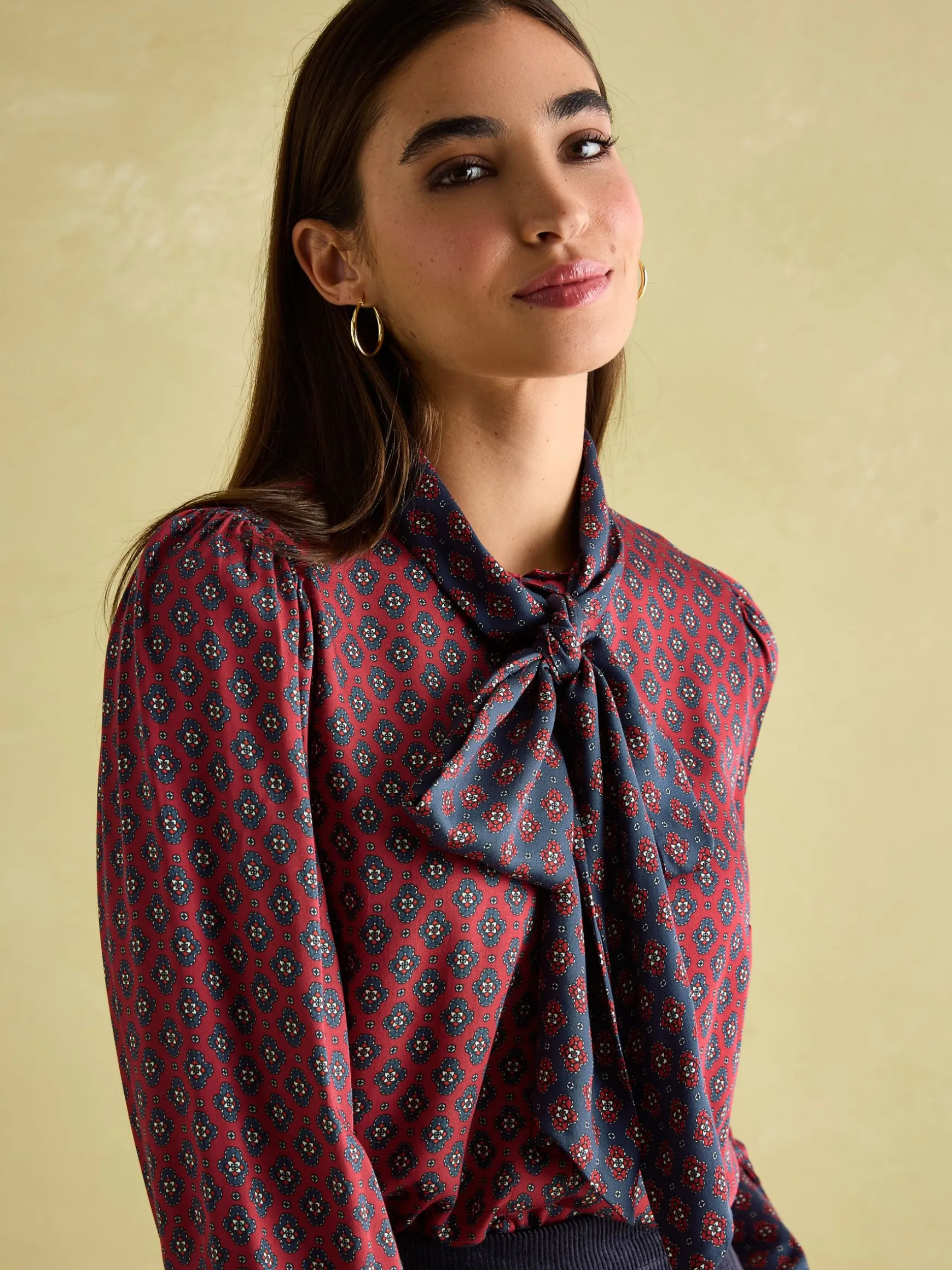 Everly Red Tie Neck Blouse