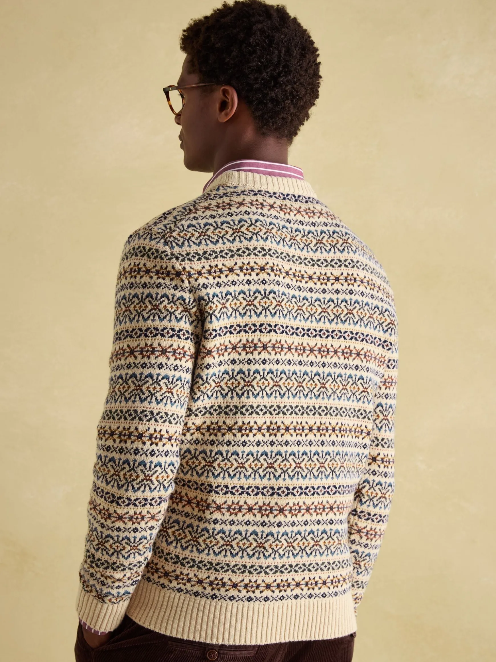 Fair Isle Cream Crew Neck Jumper Contains Merino Wool
