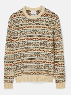 Fair Isle Cream Crew Neck Jumper Contains Merino Wool
