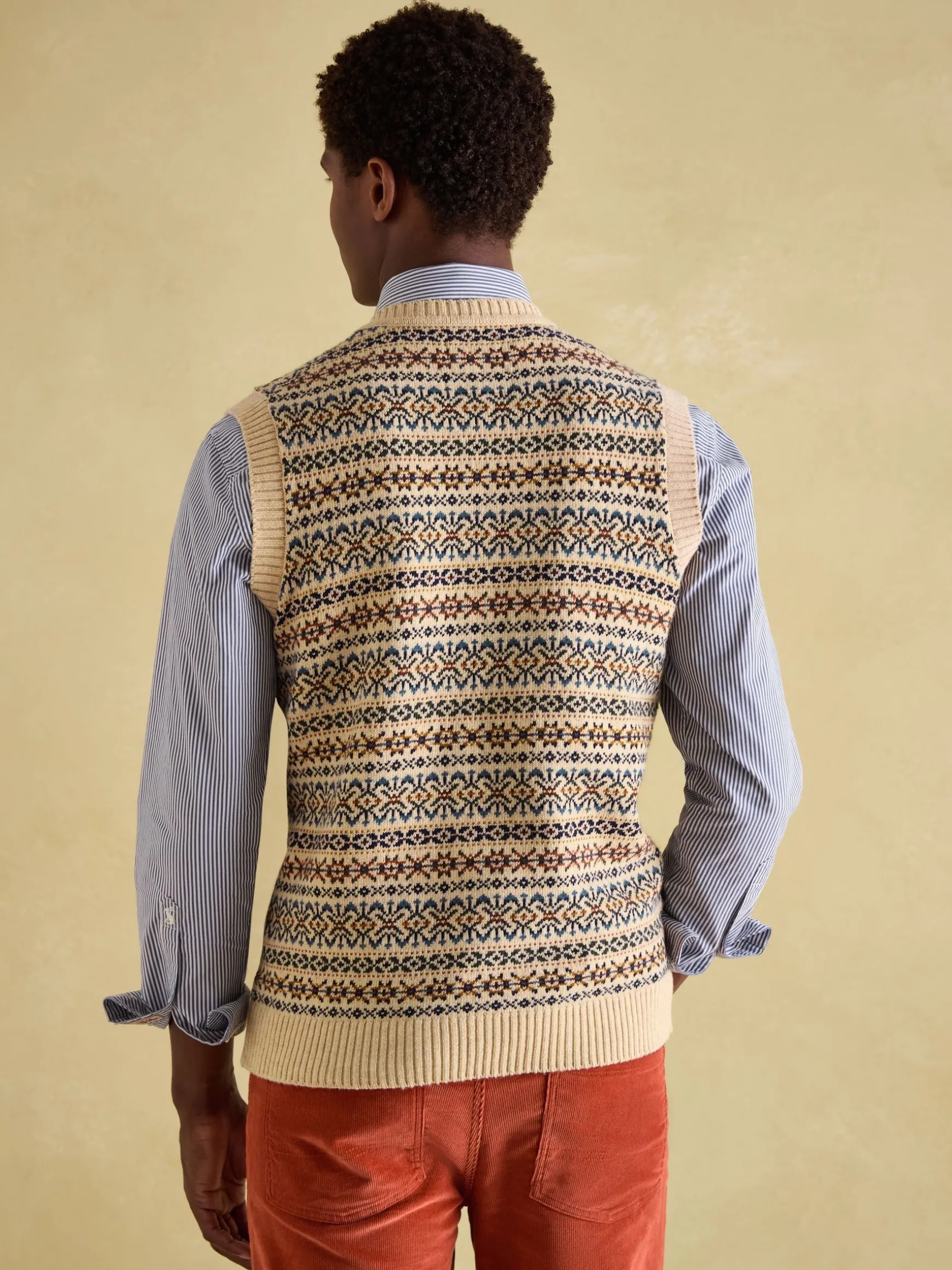 Fair Isle Cream Knitted Vest Contains Merino Wool