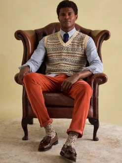 Fair Isle Cream Knitted Vest Contains Merino Wool