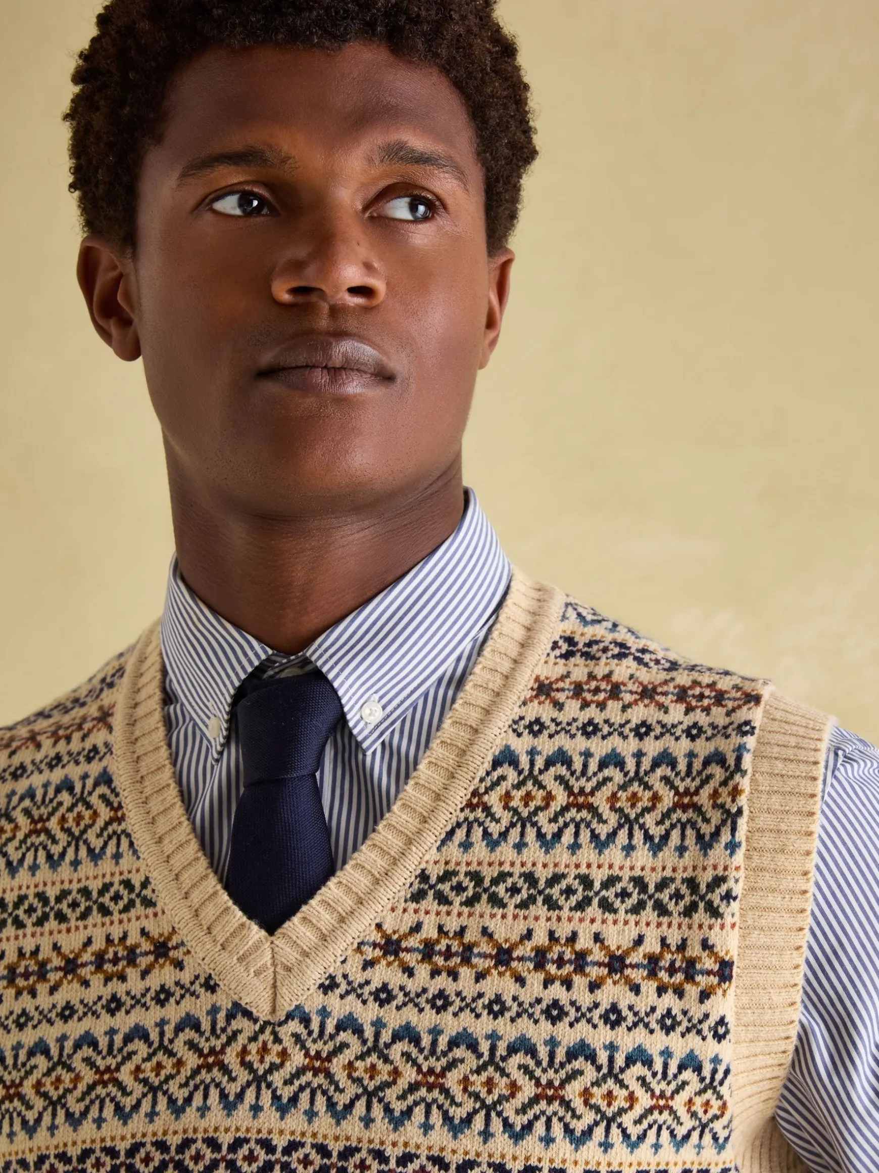 Fair Isle Cream Knitted Vest Contains Merino Wool