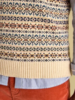 Fair Isle Cream Knitted Vest Contains Merino Wool