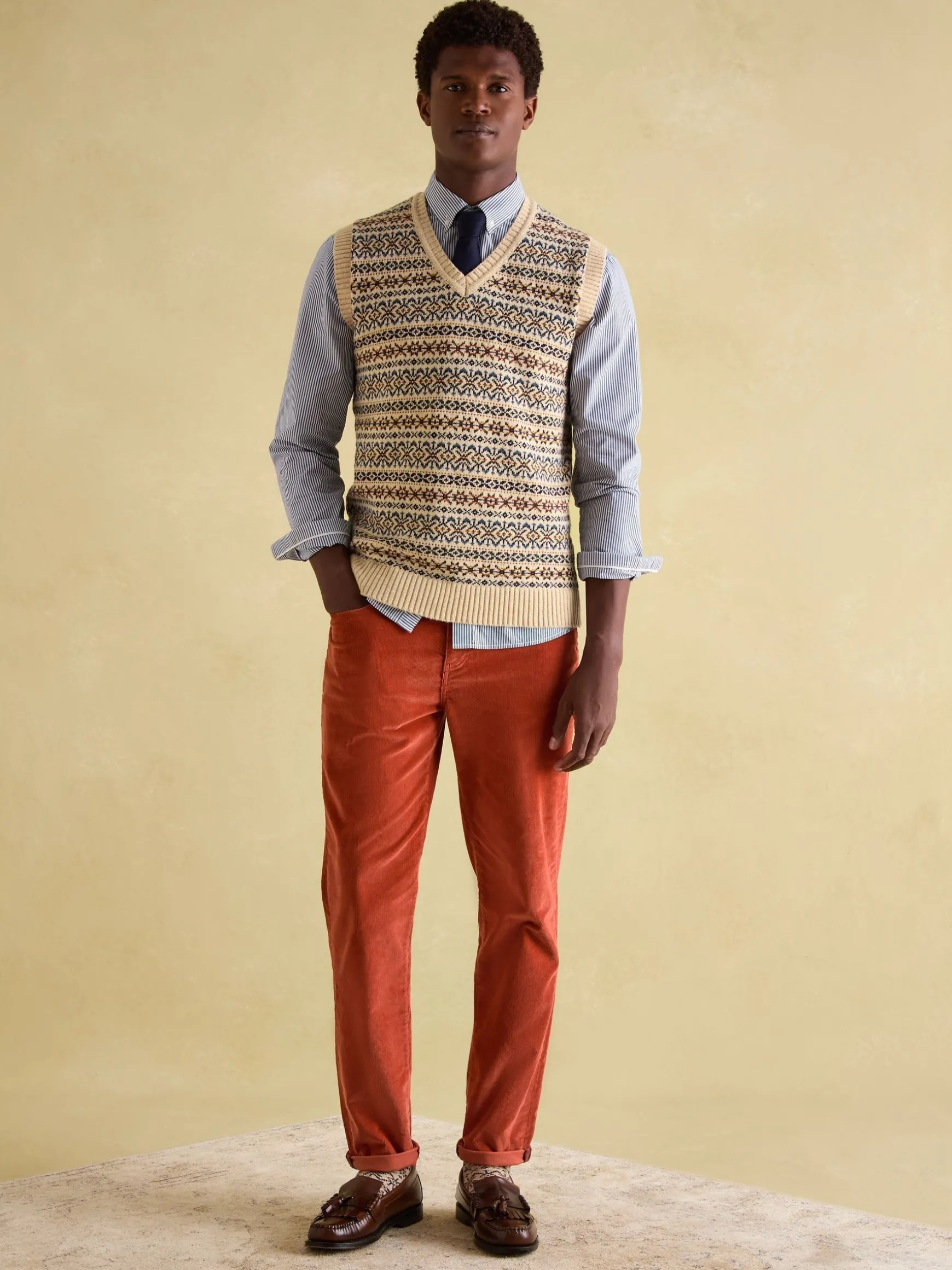 Fair Isle Cream Knitted Vest Contains Merino Wool