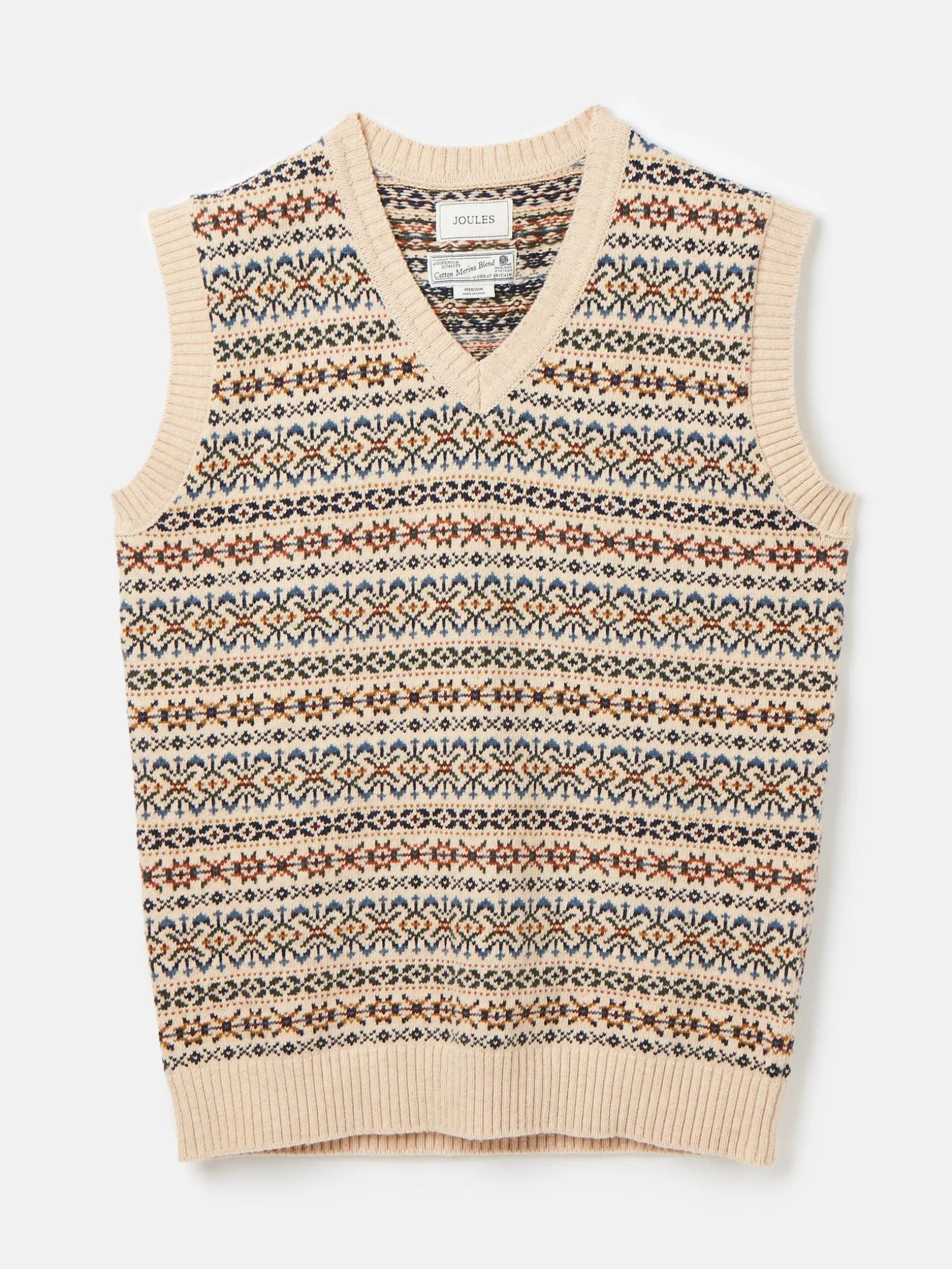 Fair Isle Cream Knitted Vest Contains Merino Wool