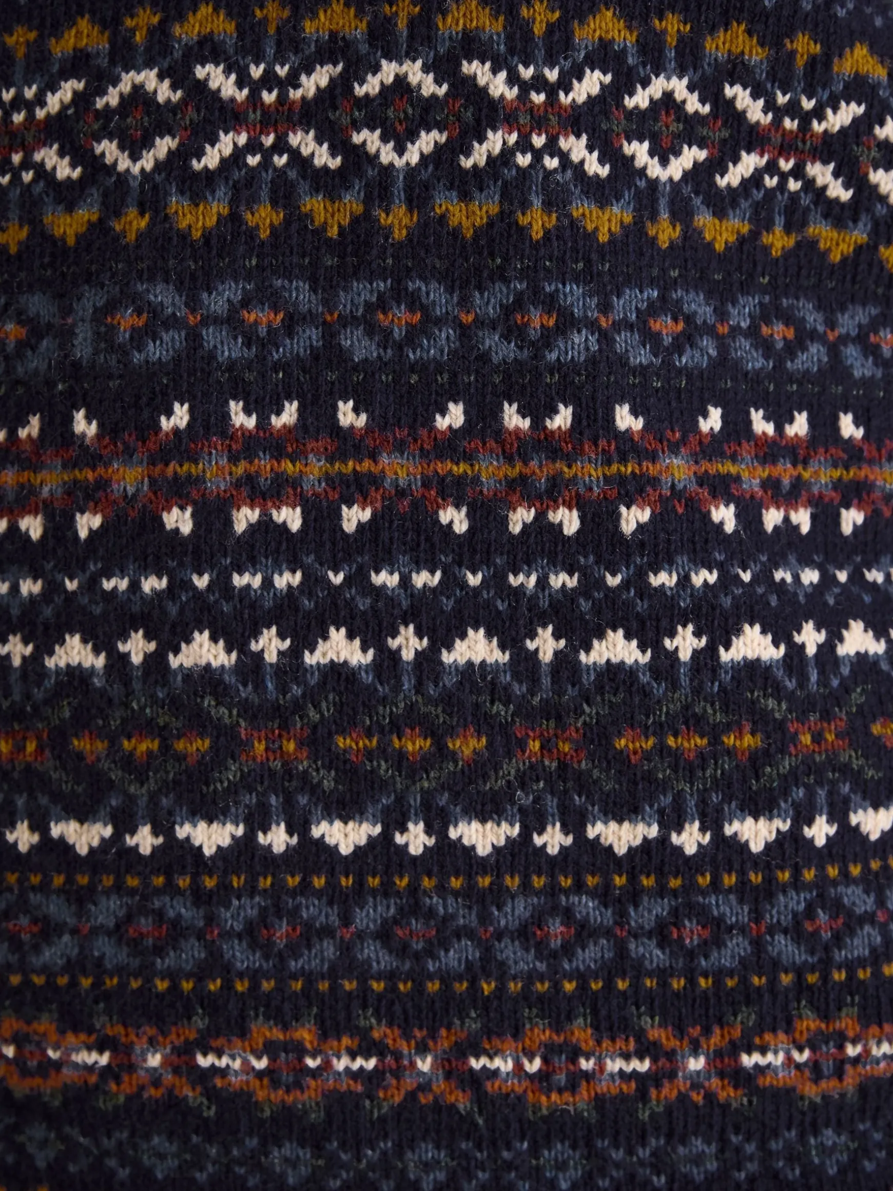 Fair Isle Navy Crew Neck Jumper Contains Merino Wool