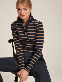 Fairfield Navy & Tan Long Sleeve Ribbed Polo Shirt