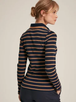 Fairfield Navy & Tan Long Sleeve Ribbed Polo Shirt