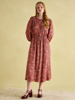 Felicity Red Paisley Smocked Midi Dress