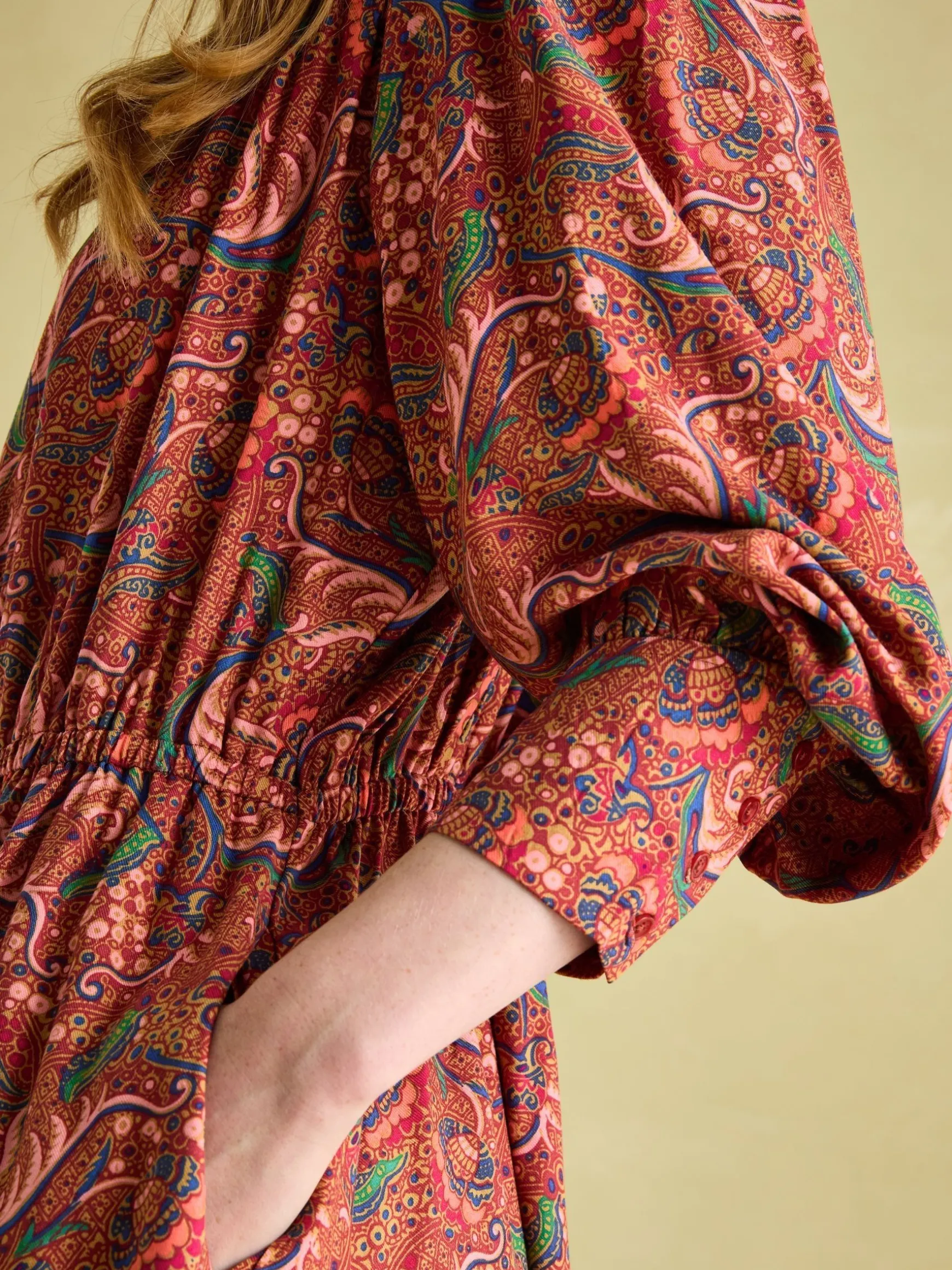 Felicity Red Paisley Smocked Midi Dress