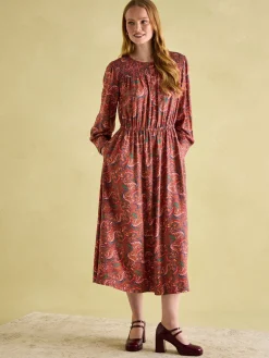 Felicity Red Paisley Smocked Midi Dress