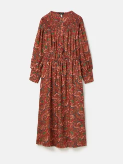 Felicity Red Paisley Smocked Midi Dress