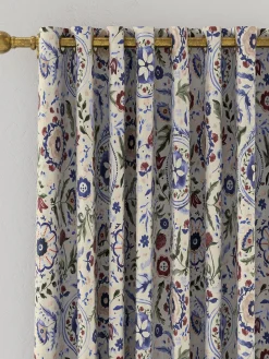 Festival Flowers Set of 2 Cream Multi Blackout Eyelet Curtains