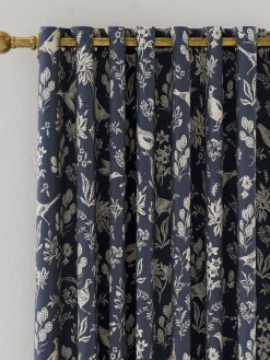 Festival Pheasants Set of 2 Navy Blackout Eyelet Curtains