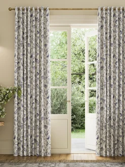 Festival Pheasants Set of 2 Blue Blackout Eyelet Curtains