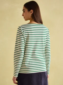 Festive Harbour Green/White Boat Neck Breton Top