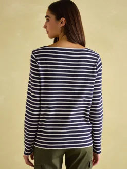 Festive Harbour Navy/White Boat Neck Breton Top