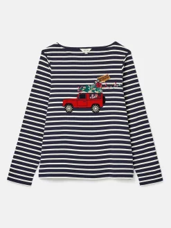 Festive Harbour Navy/White Boat Neck Breton Top