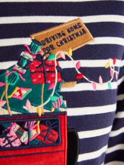 Festive Harbour Navy/White Boat Neck Breton Top