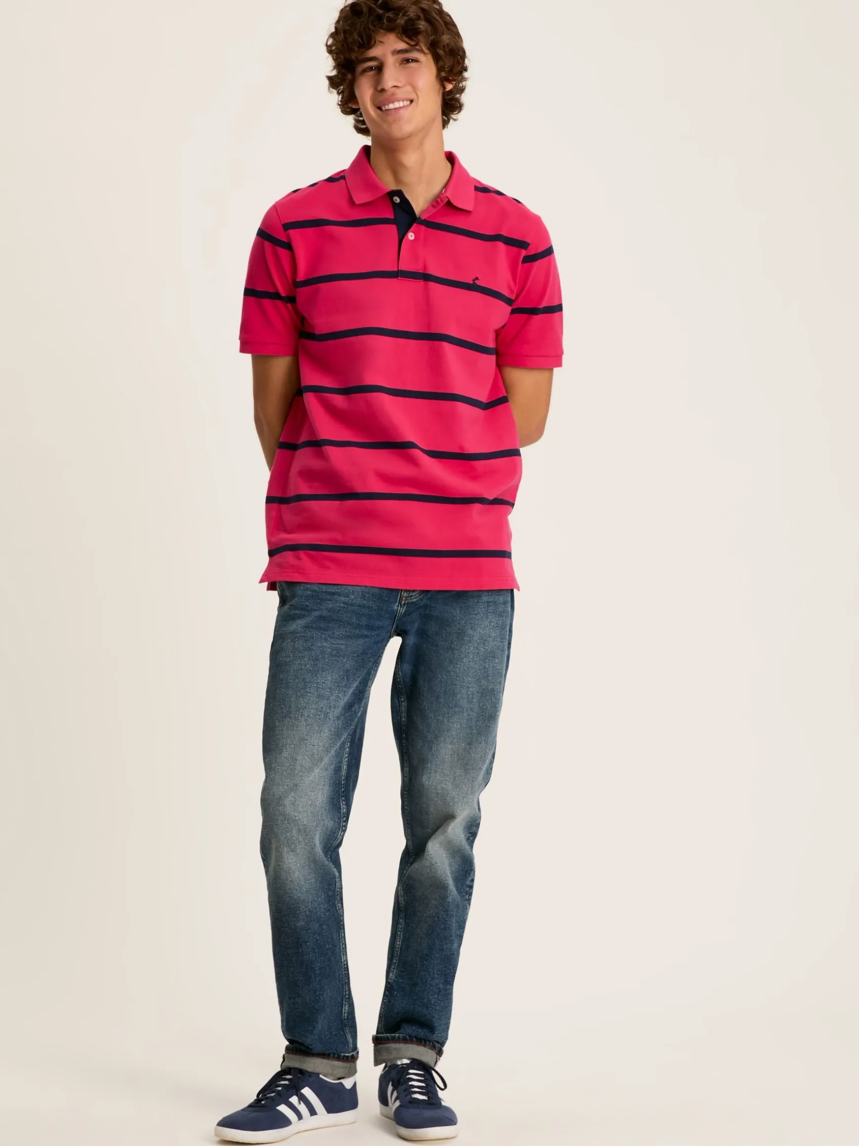 Filbert Pink & Navy Striped Polo Shirt
