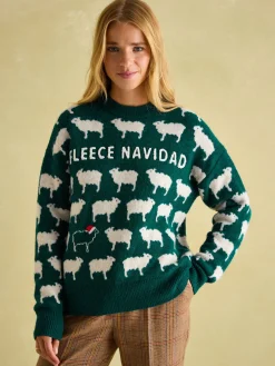 Fleece Navidad Green Christmas Jumper