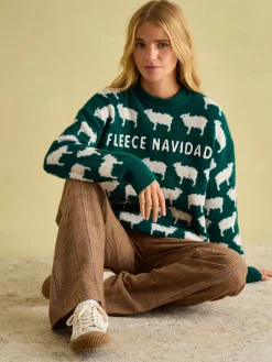 Fleece Navidad Green Christmas Jumper