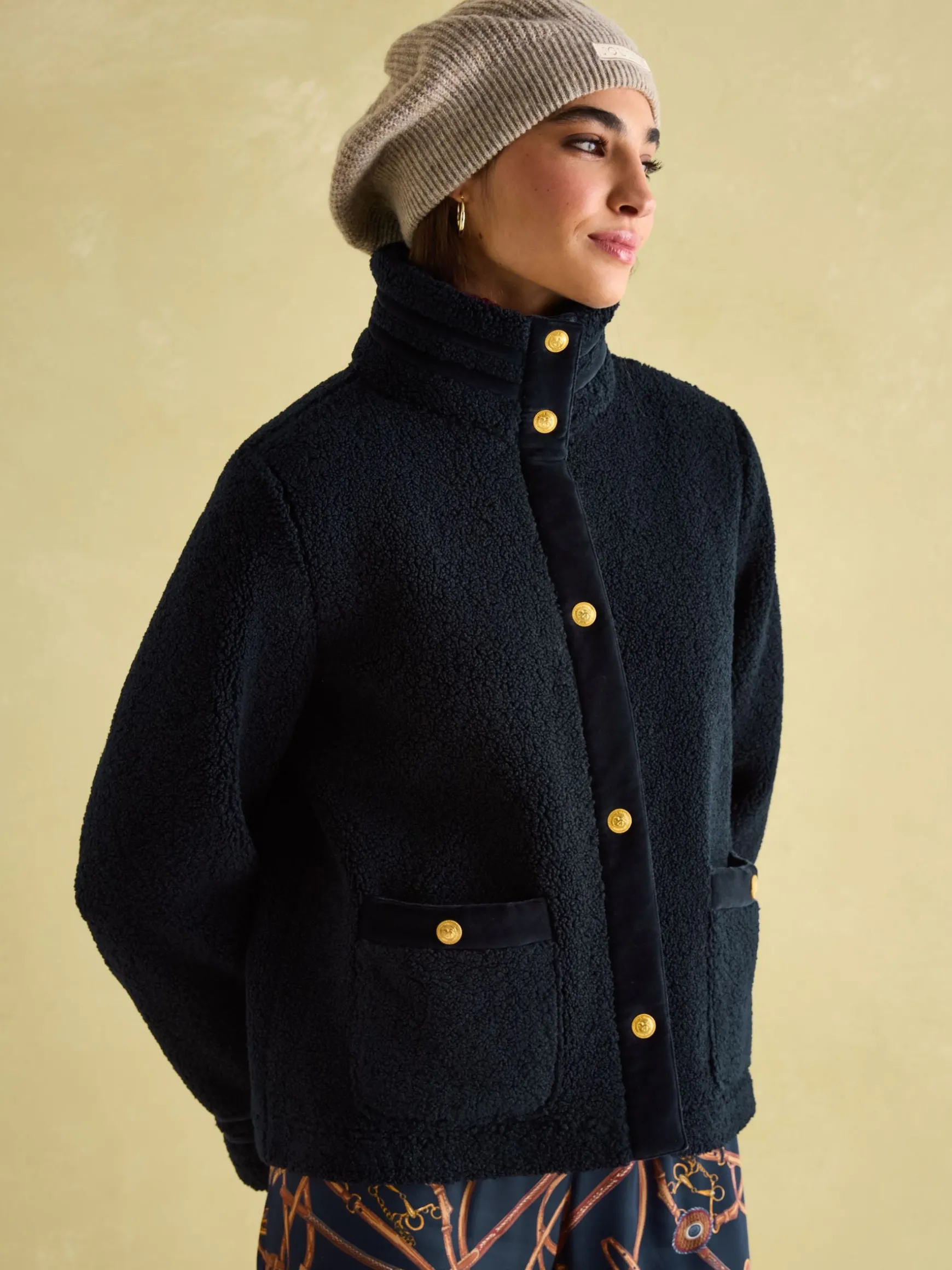 Fleur Navy Fleece Jacket