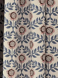 Floral Foulard Set of 2 Blue & Cream Blackout Pencil Pleat Curtains