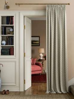 Floral Foulard Set of 2 Green & Cream Blackout Pencil Pleat Curtains