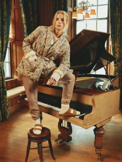 Floral Paisley Cotton Quilted Jacket With Belt