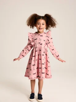 Florence Pink Horse Print Long Sleeve Frilled Dress