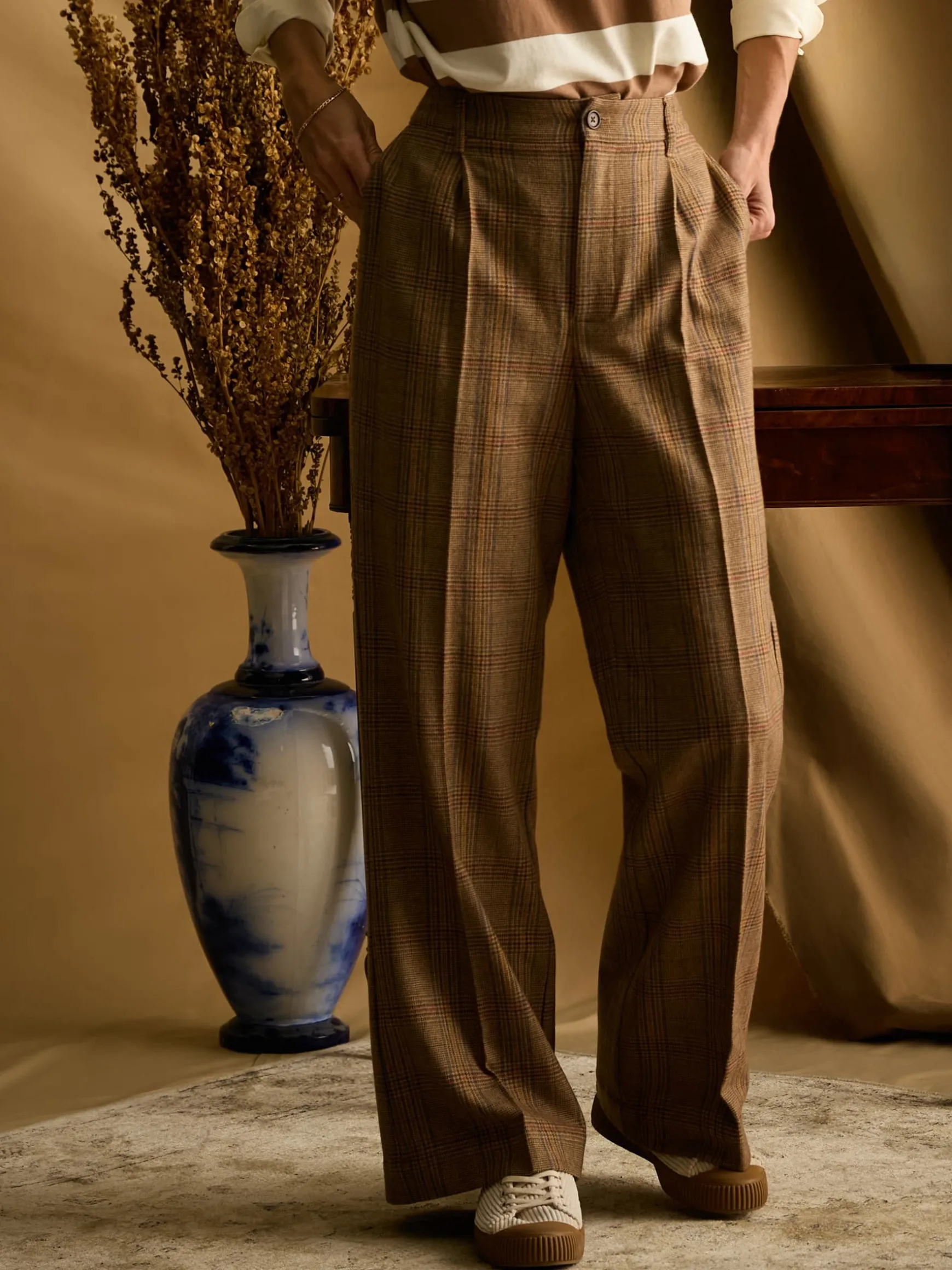 Foxley Check Wide Leg Tweed Trousers