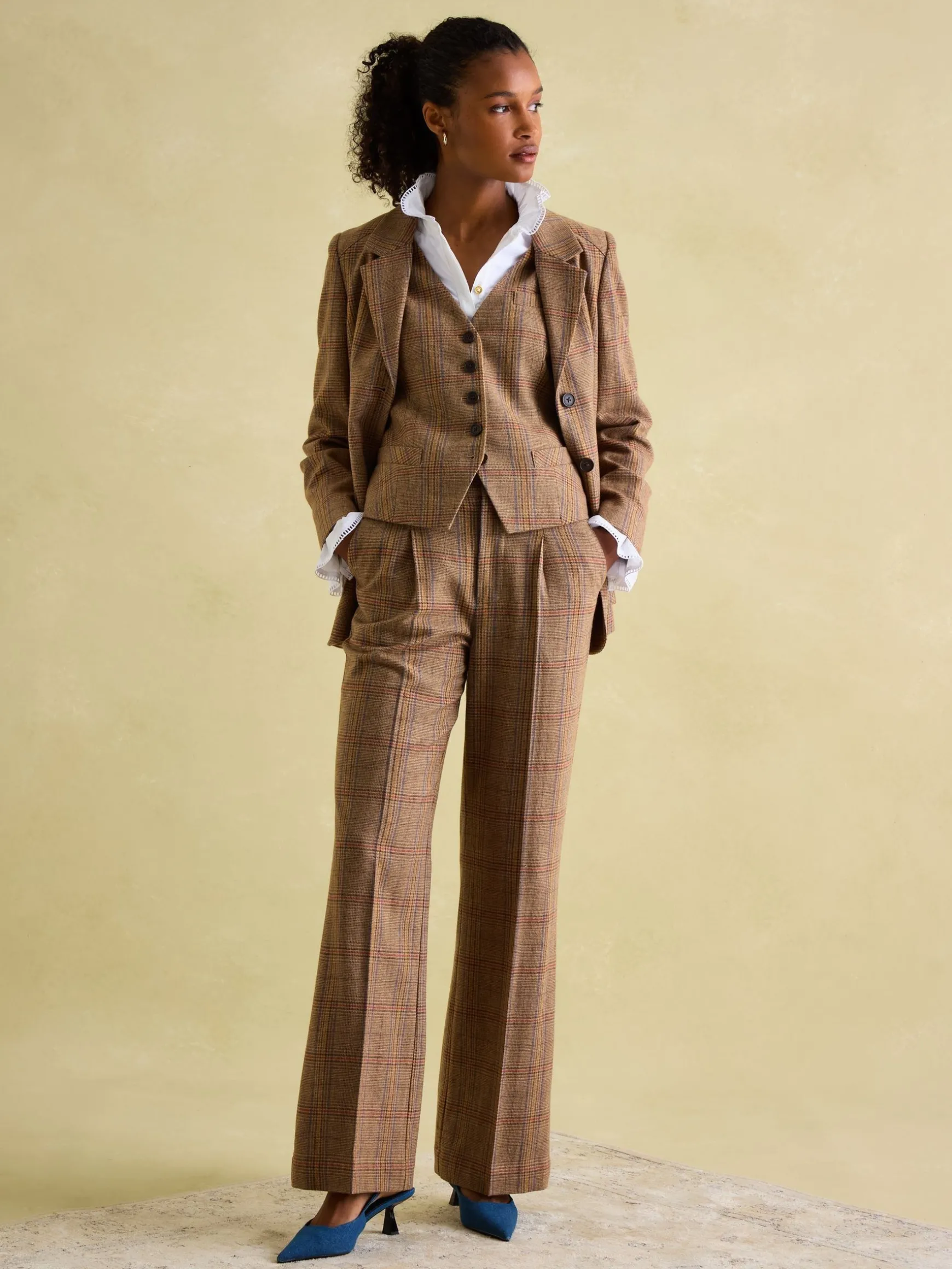Foxley Check Wide Leg Tweed Trousers