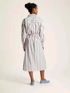 Francesca Blue Printed Tie Waist Shirt Dress