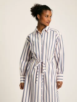 Francesca Blue Printed Tie Waist Shirt Dress