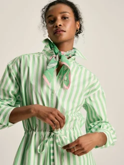 Francesca Green & White Tie Waist Shirt Dress